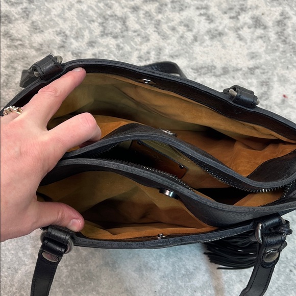 PATRICIA NASH POPPY TOTE BLACK LEATHER LEAF PATTERN TASSEL 3 COMPARTMENTS - Picture 17 of 17